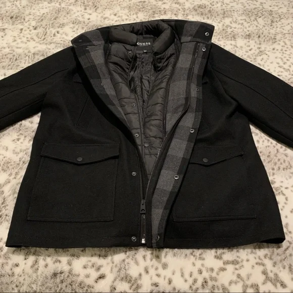 Guess Mens Military-Inspired Coat with Plaid Detail - Picture 10 of 12